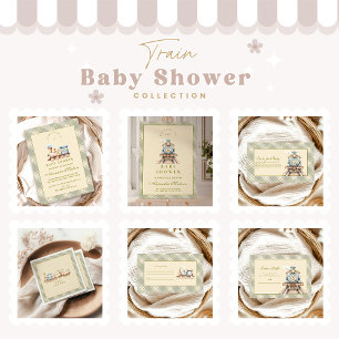 Green Watercolor Train Baby Shower Invitation