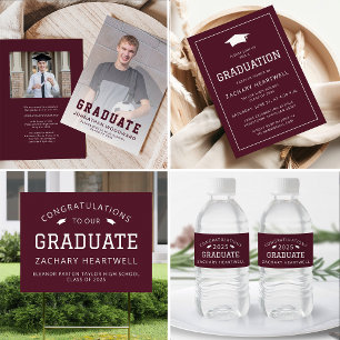 Sporty Burgundy White Graduation Party Invitation