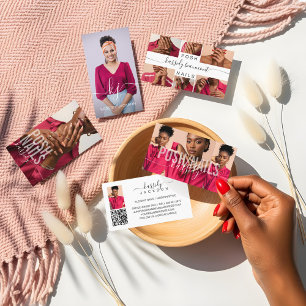 Photo Collage Script Calligraphy Monogram QR Code Business Card