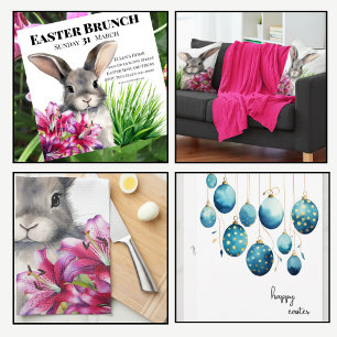 Easter Bunny and Cerise Easter Eggs in Basket Apron