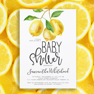 Lemon Drop Watercolor Books for Baby Shower All In One Invitation