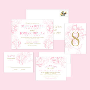 Elegant Floral Peony Wedding Pink Gold Save The Date