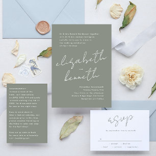 Sage Green White Custom Name Modern The Wedding of Invitation