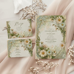 Dusty Pink Marguerite Daisy Wedding Art Nouveau Save The Date