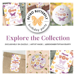 Retro Butterfly Birthday Party Paper Plate