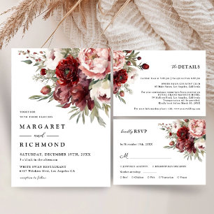 Burgundy Blush Pink Floral Wedding Guest Book