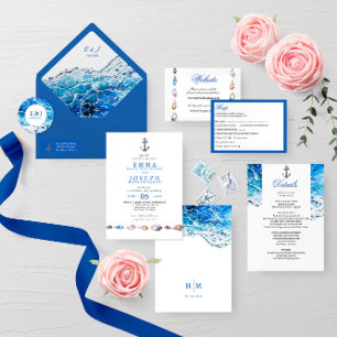 Nautical Ocean Beach blue elegant Wedding Invitation