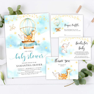 Cute animals hot air balloon boy baby shower invitation