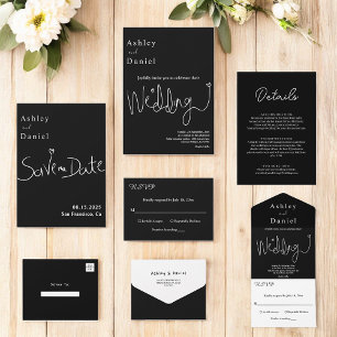 Elegant Simple Black And White Modern Chic Wedding RSVP Card