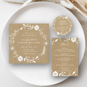 Rustic Floral Wreath Faux Kraft Return Address  Classic Round Sticker