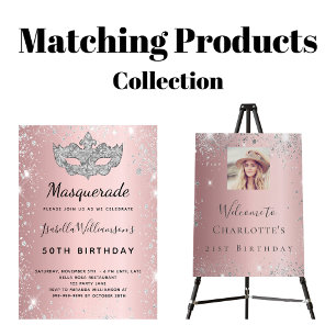 Masquerade blush pink silver glitter dust birthday invitation