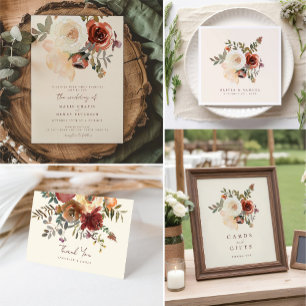 Elegant Romantic Fall Floral Red Wedding Invitation