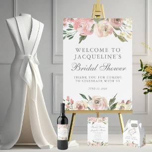 Elegant Blush Pink Floral Custom Bridal Shower Wine Label