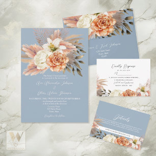 Dusty Blue Peach Floral All-in-One Invite