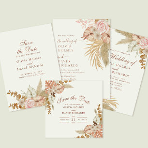 Modern Boho Pampas Grass Save the Date Card