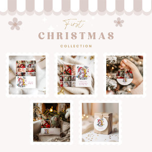 3 Photo 1st Baby Christmas Pink Gold Unicorn Cushion