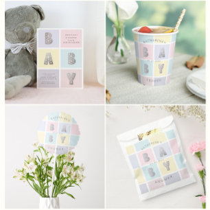 Colour Block Pastel Silver Baby Shower Invitation