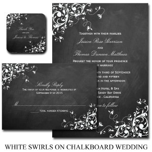 White Swirls On Chalkboard Wedding Invitations
