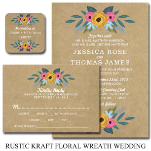 The Rustic Kraft Floral Wreath Wedding Collection Invitation