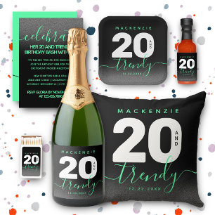 Modern Girly Mint Green 20 and Trendy Birthday Invitation