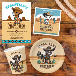First Rodeo cute cowboy baby horse birthday party Invitation