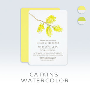 Yellow catkin spring 1st wedding vow renewal party invitation