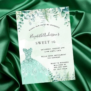 Sweet 16 enchanted forest dress invitation postcard