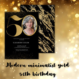 Modern minimalist faux gold glitter 50th birthday wine label