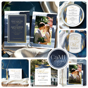 Abstract Wedding Invitations   Blue Gilded Photo