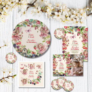 Magical Fairy Strawberry Garden Pixie 1st Birthday Invitation