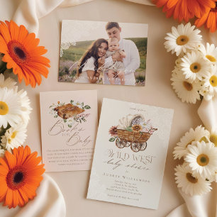 Boho Watercolor Western Little Cowgirl Baby Shower Invitation