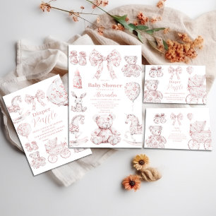 Pink Toile De Jouy Toys Baby Shower Paper Plate