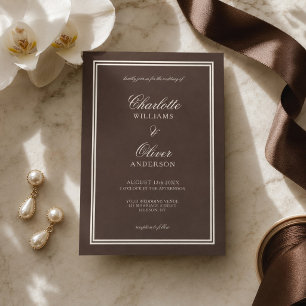 Classic Dark Brown Old Money Wedding  Invitation