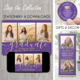 Downloadable 4 Photo Graduation Purple and Gold Announcement