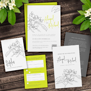 Citrus blossom pencil sketch orange wedding invitation