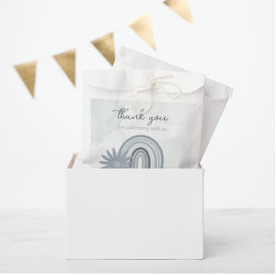 Watercolor Rainbow Daisy Boho Baby Boy Shower Blue Square Sticker