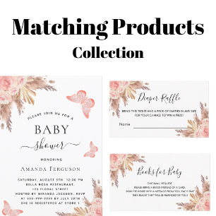 Baby shower girl butterfly pampas rose gold luxury invitation