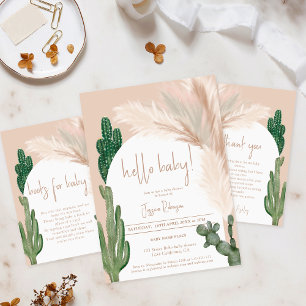 Boho sand floral arch neutral hello baby shower invitation