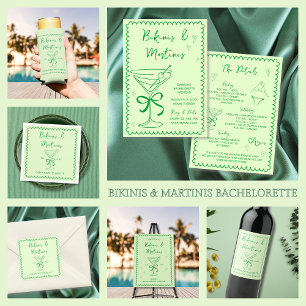 Hand Drawn Wavy Bikinis & Martinis Bachelorette Seltzer Can Cooler