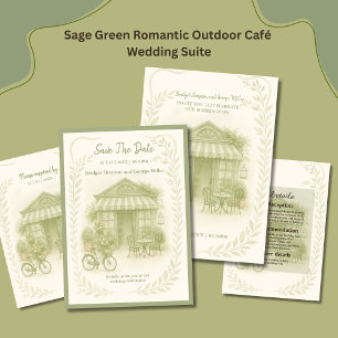 sage green romantic wedding outdoor café invitation