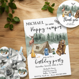 Happy Camper Birthday Forest Bear Invitation