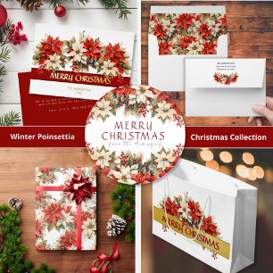 Poinsettias Merry Christmas  Classic Round Sticker