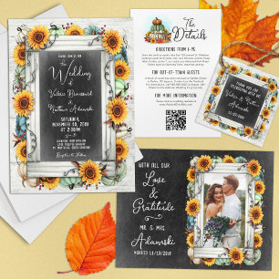 Sunflower Pumpkin Rustic Country Fall Farm Wedding Invitation