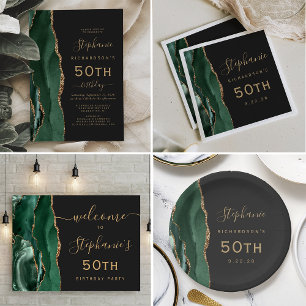 50th Birthday Emerald Green Gold Agate Welcome Poster