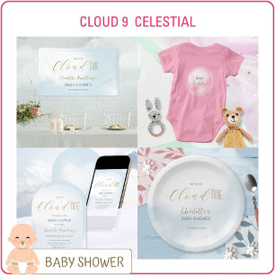 We´re on Cloud 9 Elegant Dreamy Blue Baby Shower Invitation