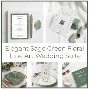 Elegant Sage Green Floral Line Art Paper Napkin