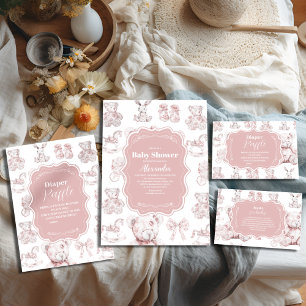 Pink Toys Toile De Jouy Baby Shower Paper Plate