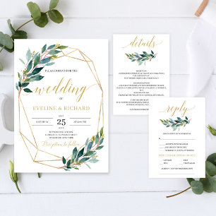 Greenery eucalyptus gold geometric we still do invitation