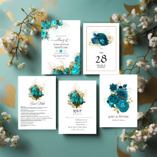 Vintage Turquoise and Gold Wedding Guest Details Enclosure Card