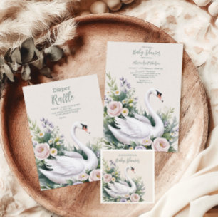 Soft Blush Swan Princess Pink Baby Shower Invitation